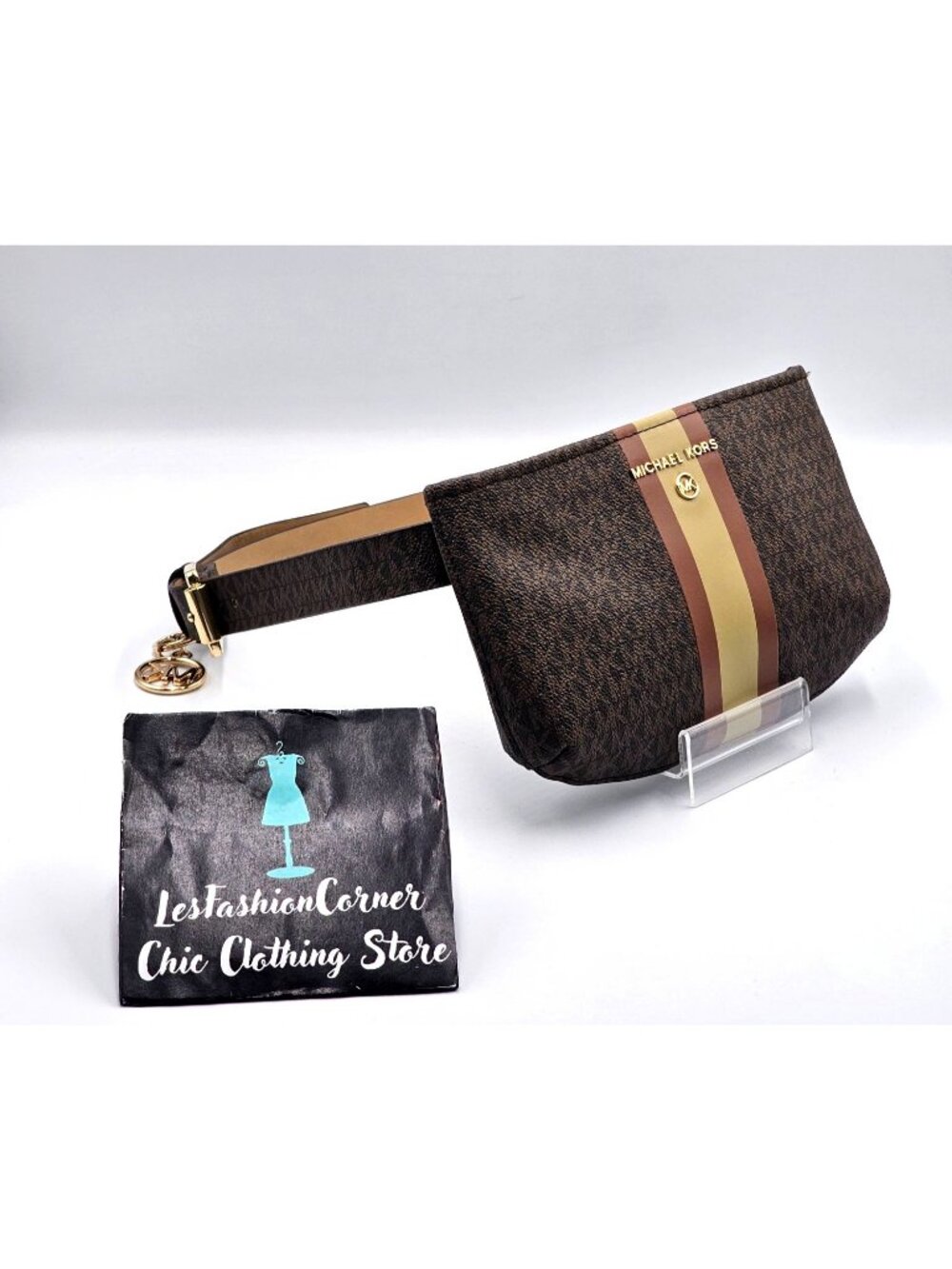 Michael Kors Women's Brown Beige Signature Logo Waist Pack Belt Bag Sz S/M 3303 - Picture 5 of 15